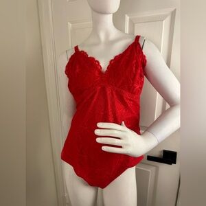 YITTY Red Lace Chemise with Scalloped V-Neck